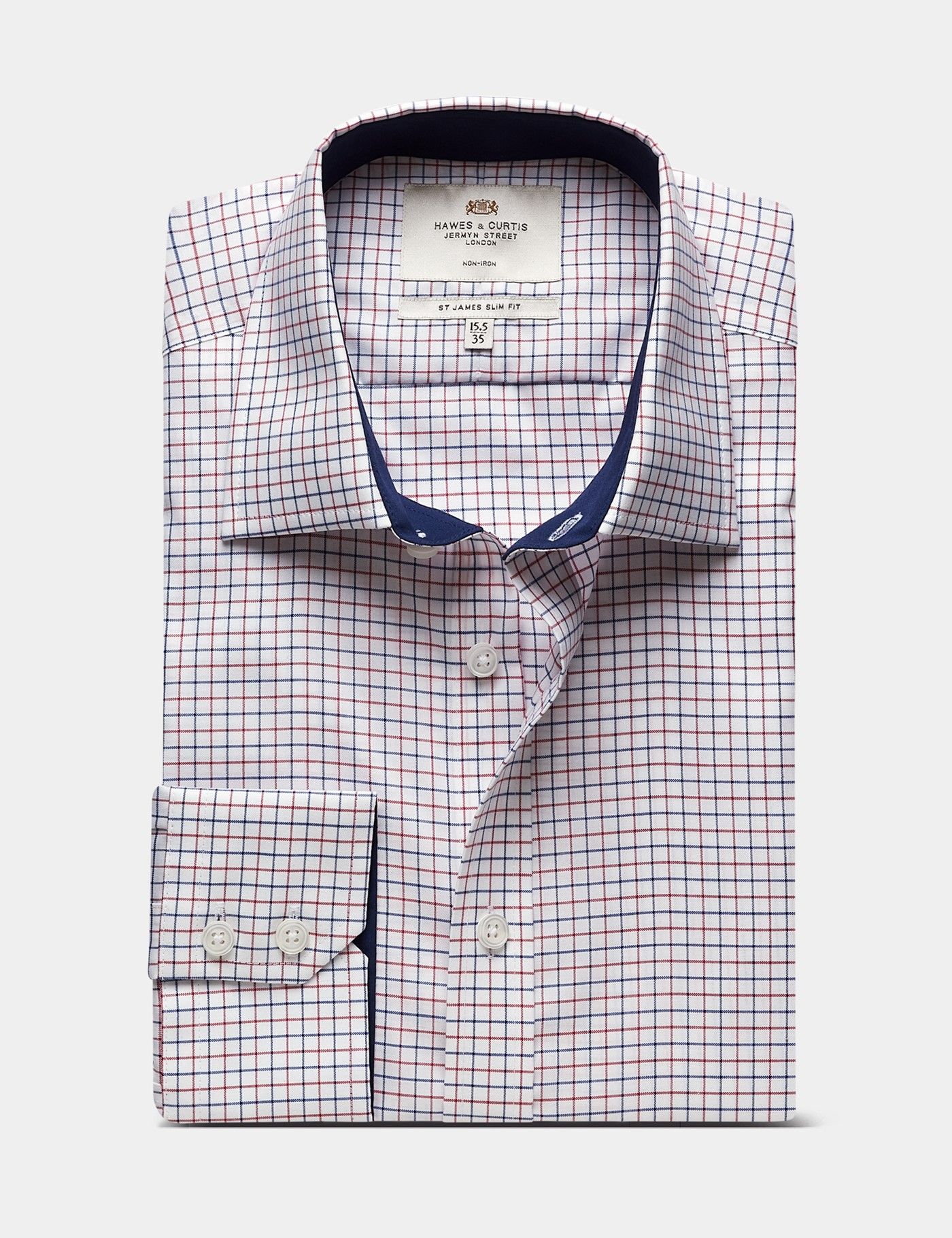 Slim Fit Red & Blue Check Non-Iron Shirt - Contrast Detail-preview
