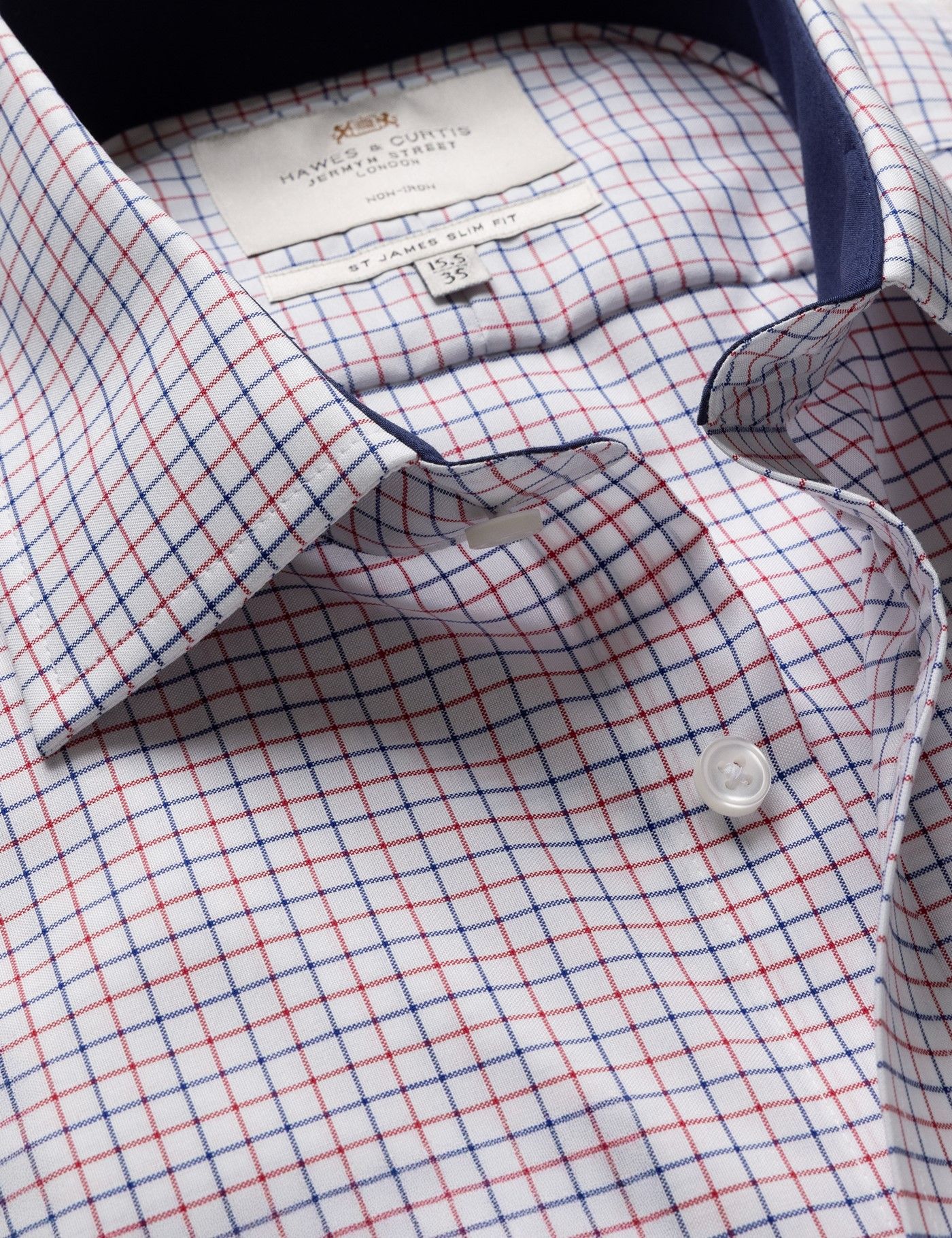 Slim Fit Red & Blue Check Non-Iron Shirt - Contrast Detail