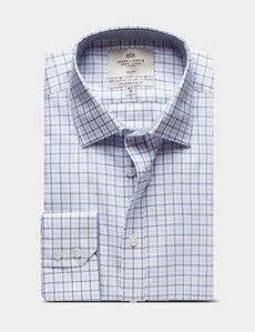Slim Fit Navy & Lilac Check Non-Iron Shirt - Contrast Detail
