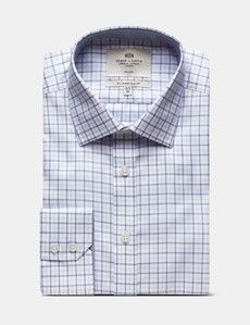 Slim Fit Navy & Lilac Check Non-Iron Shirt - Contrast Detail