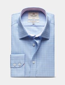 Slim Fit Blue & White Check Non-Iron Shirt - Contrast Detail