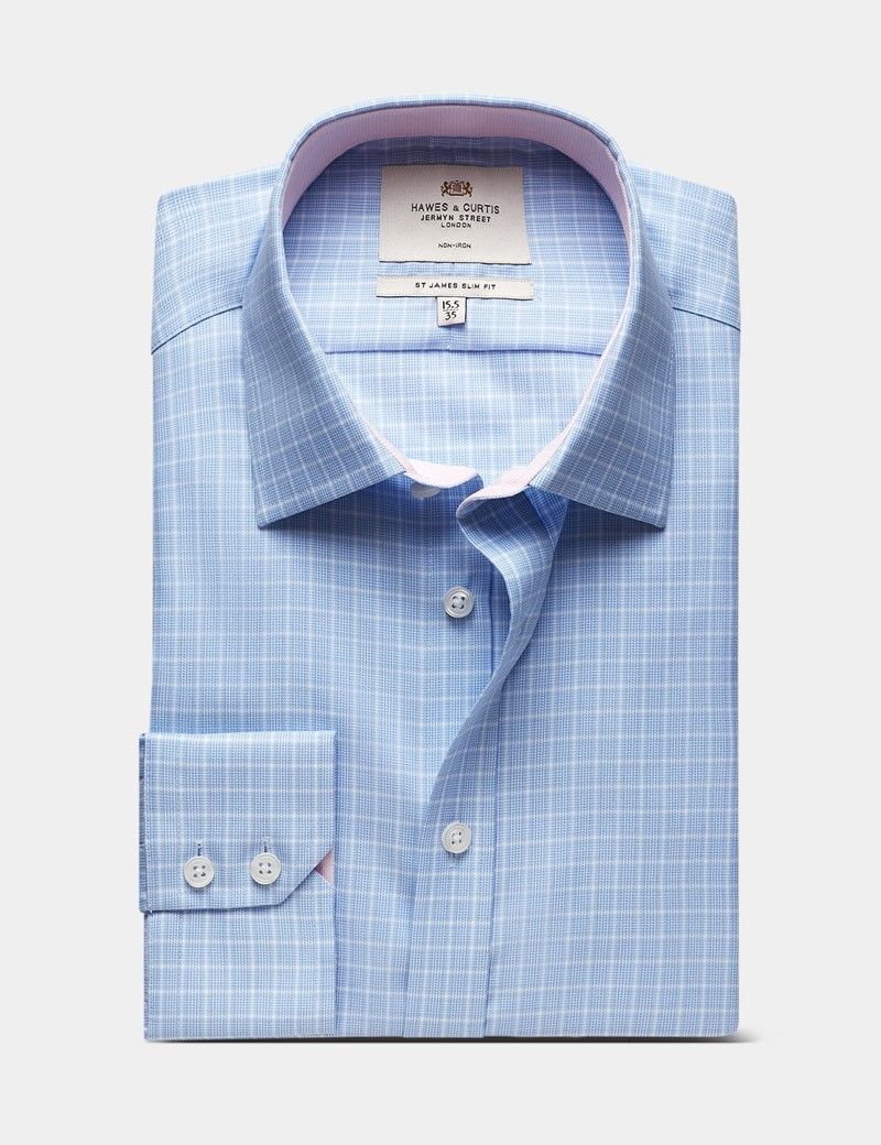 Slim Fit Blue & White Check Non-Iron Shirt - Contrast Detail-preview