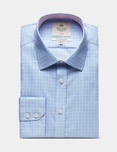 Slim Fit Blue & White Check Non-Iron Shirt - Contrast Detail
