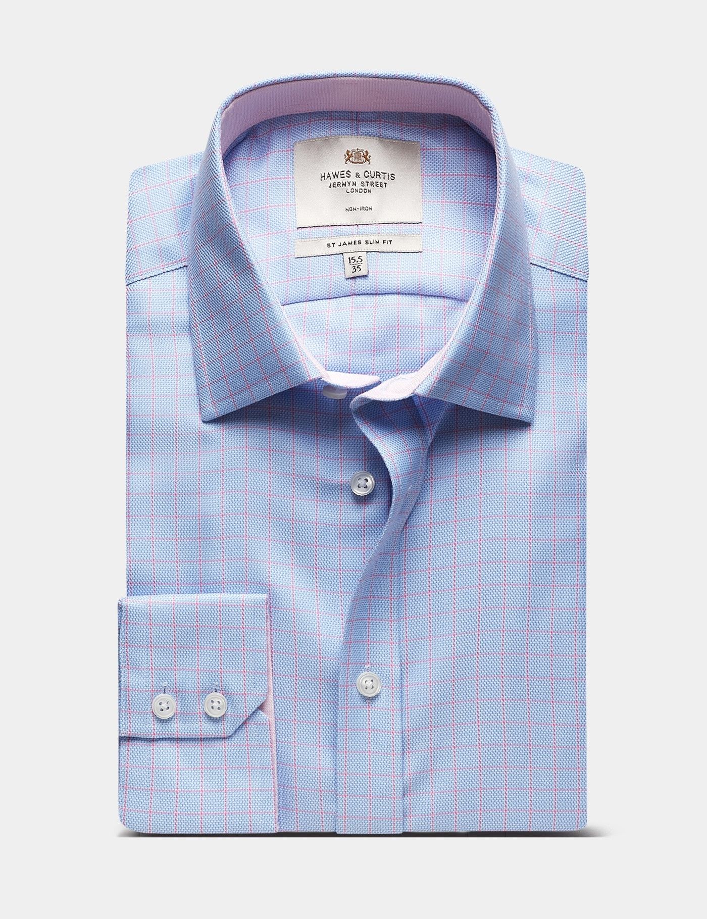 Slim Fit Blue & Pink Check Non-Iron Shirt - Contrast Detail-preview