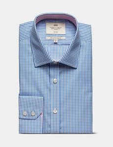 Slim Fit Blue & White Check Non-Iron Shirt - Contrast Detail
