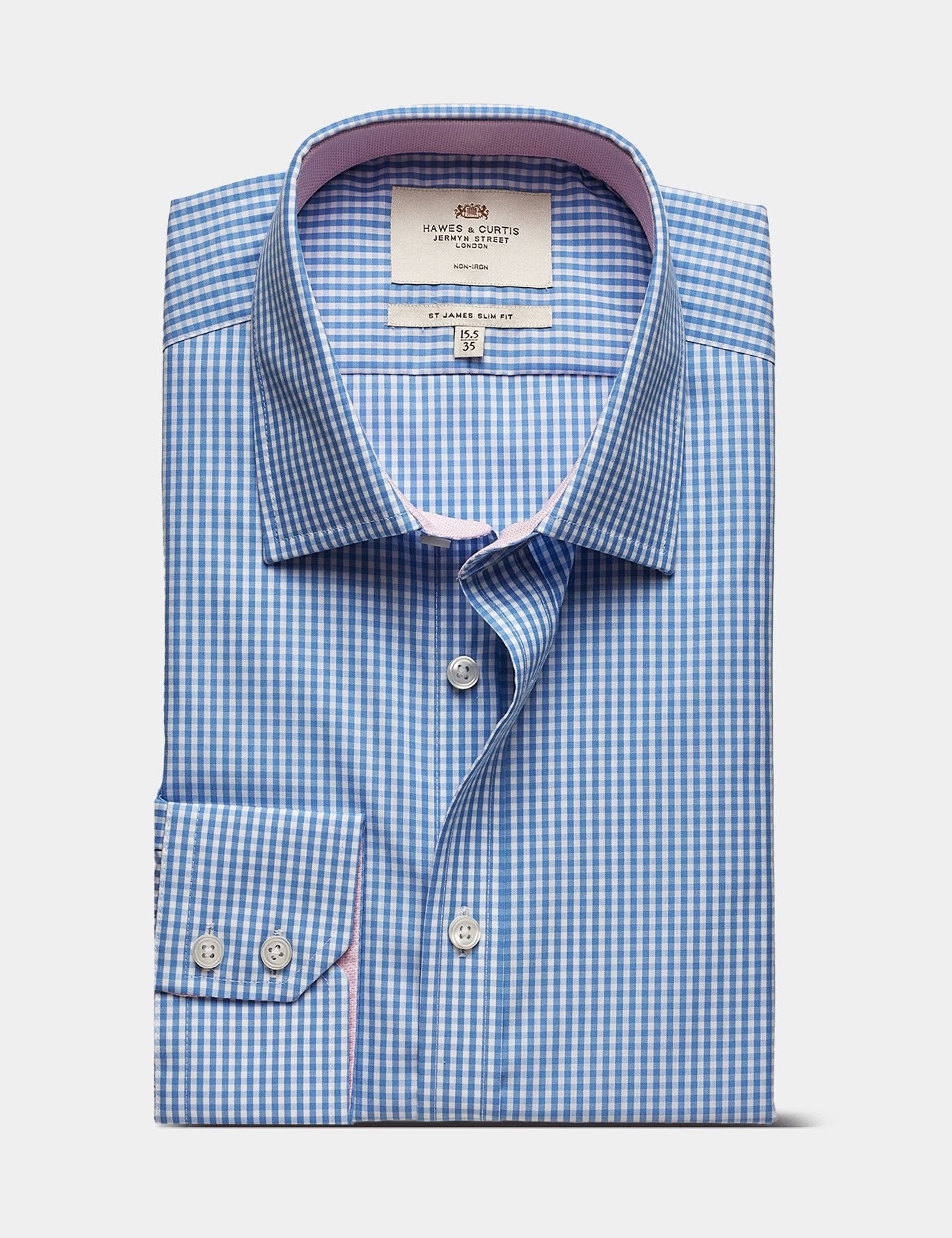 Slim Fit Blue & White Check Non-Iron Shirt - Contrast Detail-preview