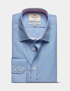Slim Fit Blue & White Check Non-Iron Shirt - Contrast Detail