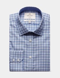 Slim Fit Blue & White Check Non-Iron Shirt - Contrast Detail