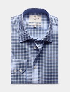 Slim Fit Blue & White Check Non-Iron Shirt - Contrast Detail