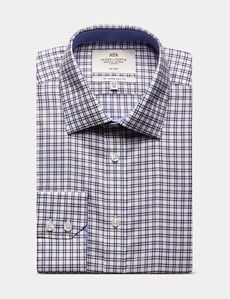 Slim Fit Blue & Red Check Non-Iron Shirt - Contrast Detail