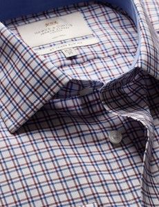 Slim Fit Blue & Red Check Non-Iron Shirt - Contrast Detail