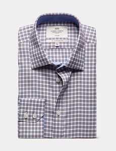 Slim Fit Blue & Red Check Non-Iron Shirt - Contrast Detail