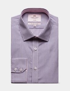 Slim Fit Navy & Pink Multi Check Non-Iron Shirt - Contrast Detail