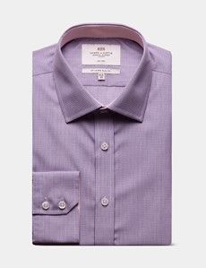 Slim Fit Blue & Purple Check Non-Iron Shirt - Contrast Detail