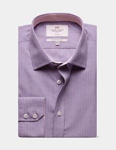 Slim Fit Blue & Purple Check Non-Iron Shirt - Contrast Detail