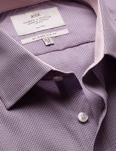 Slim Fit Blue & Purple Check Non-Iron Shirt - Contrast Detail