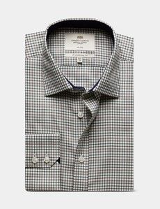 Slim Fit Green & Brown Check Non-Iron Shirt - Contrast Detail