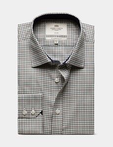Slim Fit Green & Brown Check Non-Iron Shirt - Contrast Detail