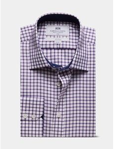 Slim Fit Purple & White Grid Check Non-Iron Shirt - Contrast Detail