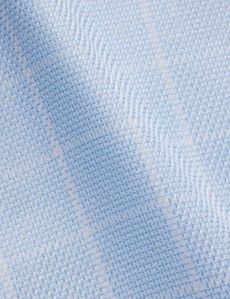 Slim Fit Blue & White Grid Check Non-Iron Shirt - Contrast Detail