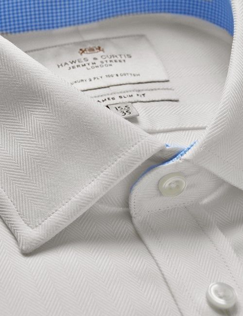White Herringbone Slim Fit Shirt - Contrast Detail-preview