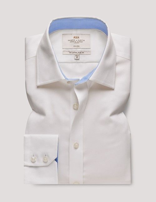 Non-Iron White Twill Slim Shirt - Contrast Detail
