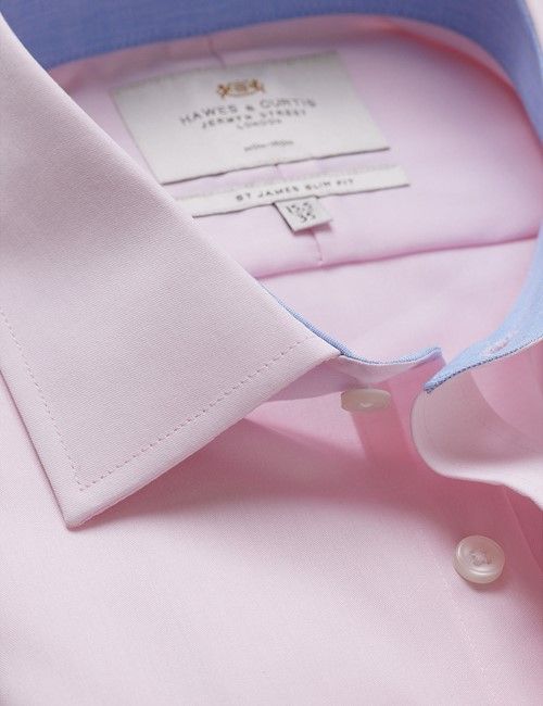 Non-Iron Pink Twill Slim Shirt - Contrast Detail