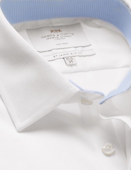 Non-Iron White Twill Slim Shirt - Contrast Detail