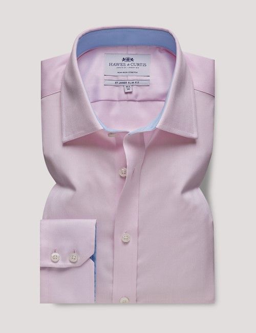 Non-Iron Pink Herringbone Slim Fit Shirt - Contrast Detail-preview