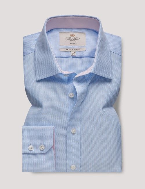 Non-Iron Blue & White Semi Plain Slim Shirt - Contrast Detail-preview