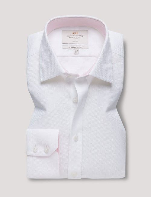 Non-Iron White Textured Weave Slim Shirt - Contrast Detail-preview