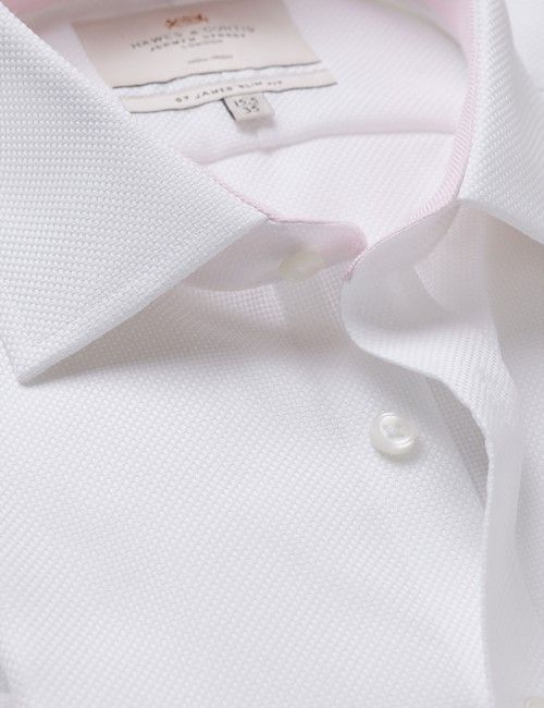 Non-Iron White Textured Weave Slim Shirt - Contrast Detail
