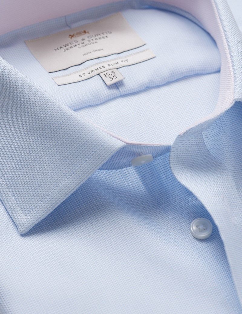Slim Fit Blue & White Pick and Pick Non-Iron Shirt