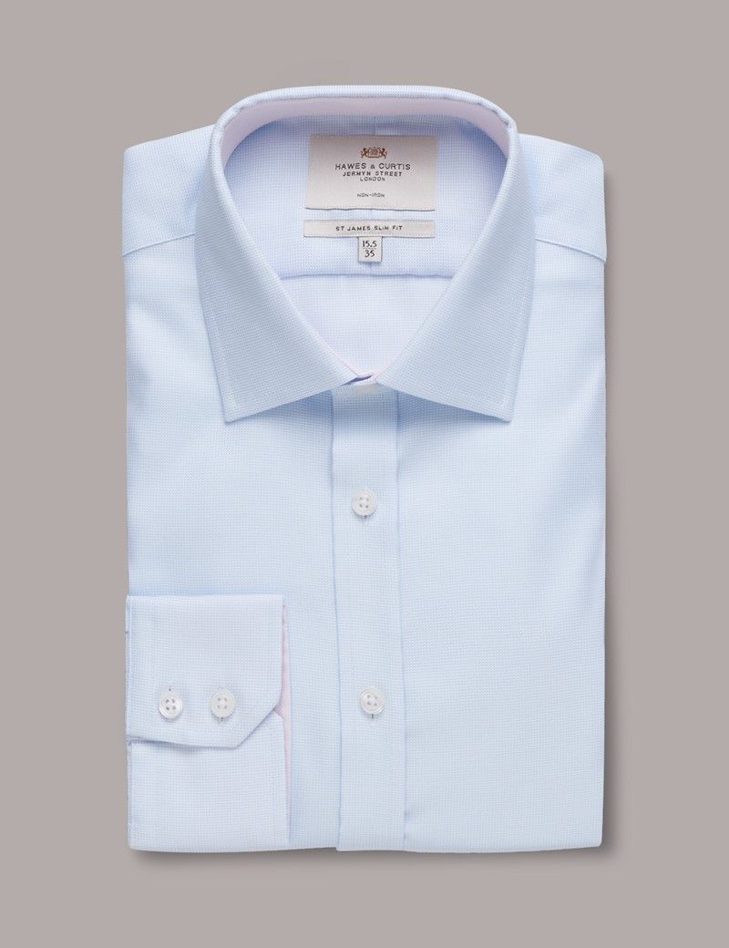 Slim Fit Blue & White Pick and Pick Non-Iron Shirt-preview