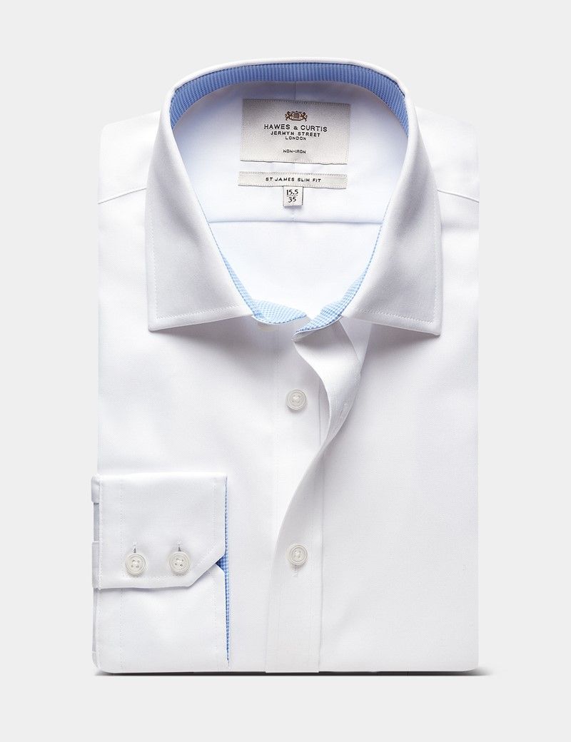 Slim Fit White Twill Non-Iron Shirt - Contrast Detail-preview
