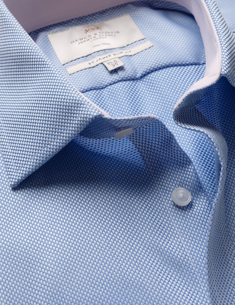 Slim Fit Blue Textured Weave Non-Iron Shirt