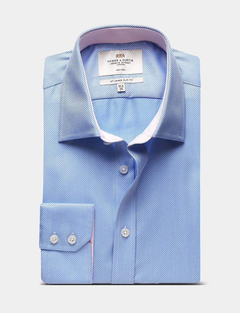 Slim Fit Blue Textured Weave Non-Iron Shirt-preview