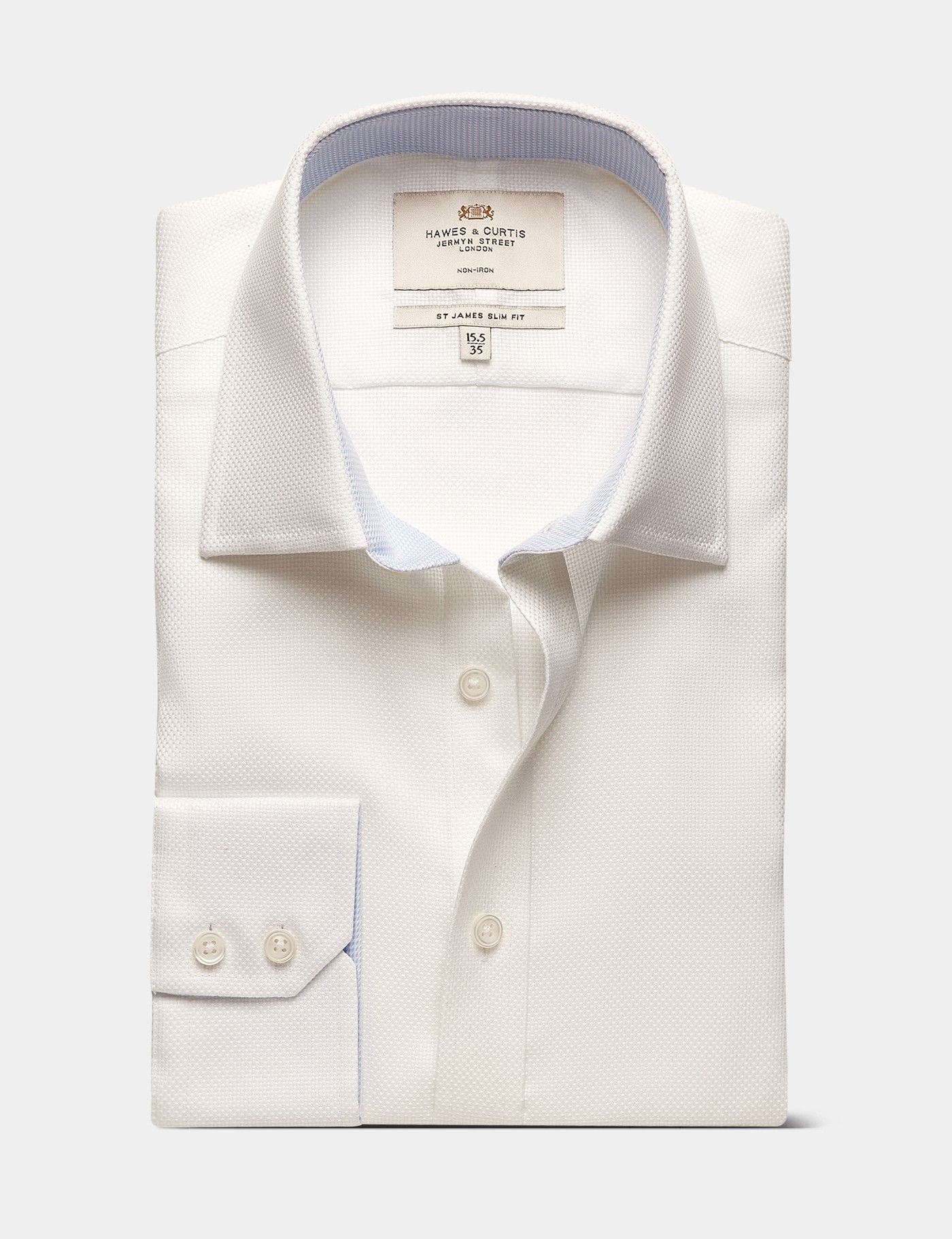 Slim Fit White Textured Weave Non-Iron Shirt-preview