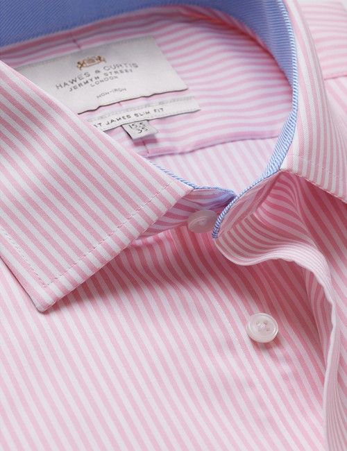 Non-Iron Pink & White Bengal Stripe Slim Shirt - Contrast Detail