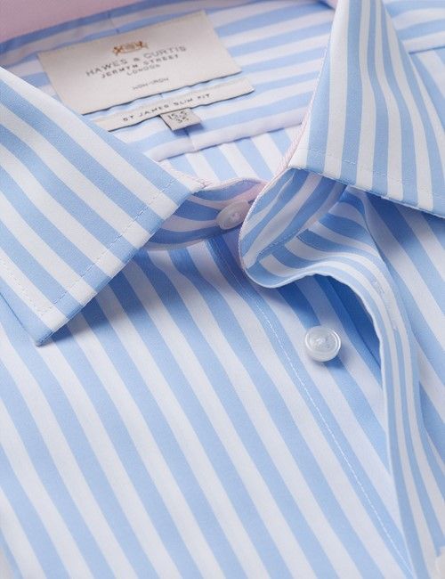 Slim Fit Blue & White Bold Stripe Non-Iron Shirt