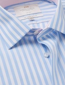 Slim Fit Blue & White Bold Stripe Non-Iron Shirt