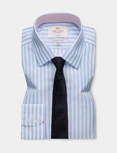 Slim Fit Blue & White Bold Stripe Non-Iron Shirt