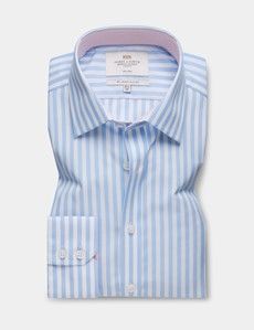 Slim Fit Blue & White Bold Stripe Non-Iron Shirt