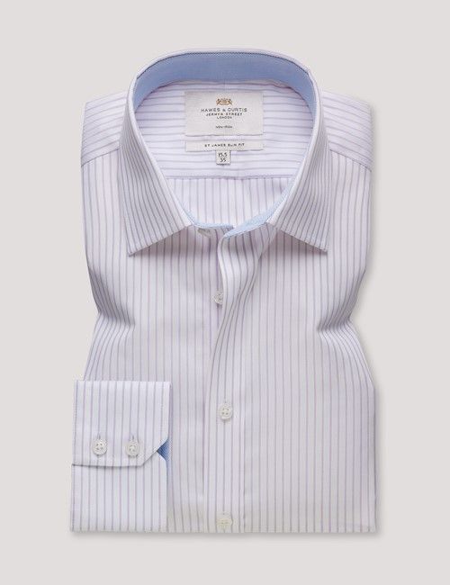 Non-Iron Purple & White Bi Stripe Slim Fit Shirt - Contrast Detail-preview
