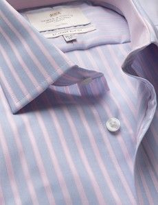 Slim Fit Blue & Pink Bold Stripe Non-Iron Shirt - Contrast Detail