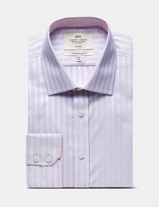 Slim Fit Blue & Pink Bold Stripe Non-Iron Shirt - Contrast Detail