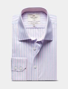 Slim Fit Blue & Pink Bold Stripe Non-Iron Shirt - Contrast Detail