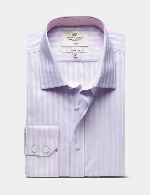 Slim Fit Blue & Pink Bold Stripe Non-Iron Shirt - Contrast Detail-preview