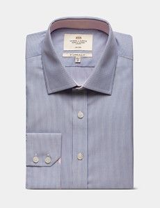 Slim Fit Blue & White Fine Stripe Non-Iron Shirt - Contrast Detail