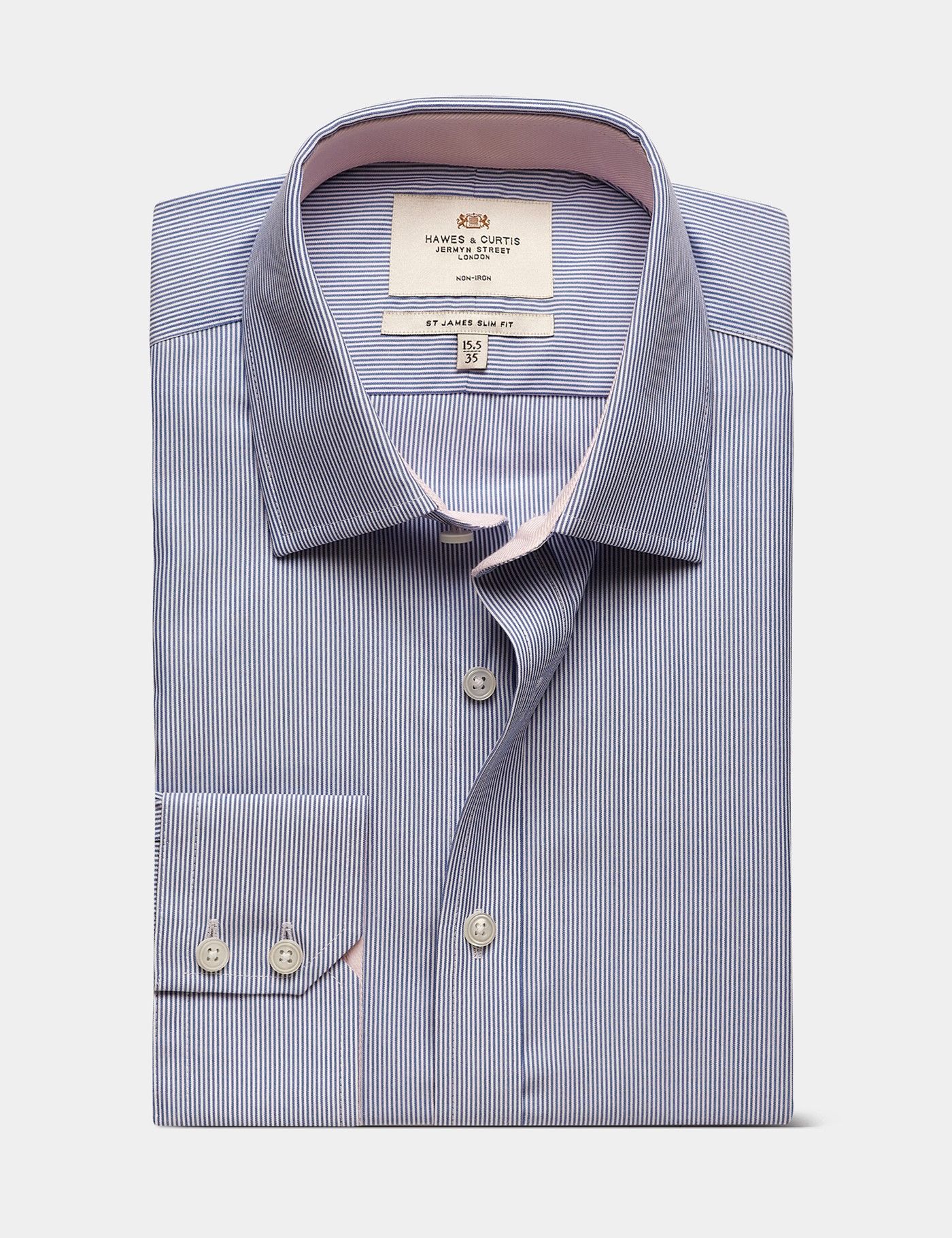 Slim Fit Blue & White Fine Stripe Non-Iron Shirt-preview